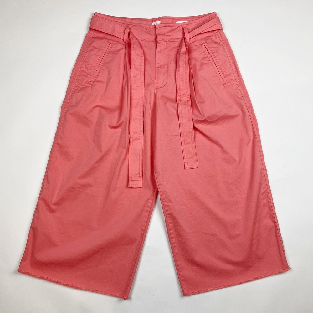 Gap High Rise Wide-Leg Crop Belted Tie Raw Hem Pants Womens 10 Coral Pink